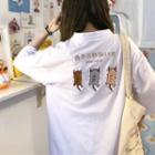Elbow-sleeve Hiragana Embroidered Polo Shirt