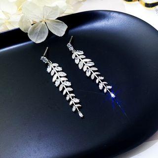 Rhinestone Leaf Earring 1 Pair - As Shown In Figure - One Size