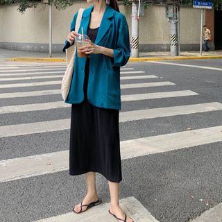 Button Blazer / Midi A-line Skirt