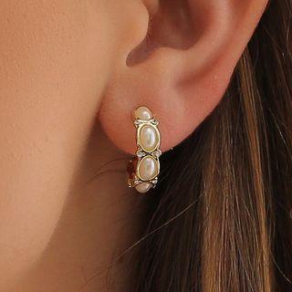 Faux Pearl Hoop Earring 1 Pair - 01 - Gold - One Size