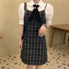 Short-sleeve Blouse / Plaid Spaghetti Strap Dress