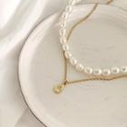 Freshwater-pearl / Chain Necklace Set (2 Pcs) Gold - One Size