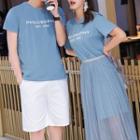 Couple Matching Short-sleeve Lettering T-shirt / Shorts / Midi Mesh Skirt / Set