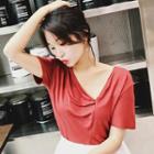 Short-sleeve Asymmetric Neck Top