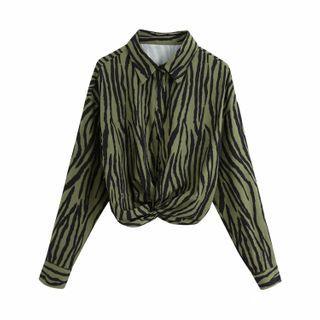 Printed Twist Cropped Blouse / Shirred Mini Skirt