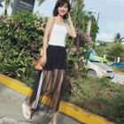 Mesh Panel Sleeveless Mock Two-piece Dress