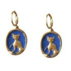 Cat Glaze Alloy Dangle Earring 1 Pair - Studded - Gold Trim - Blue - One Size