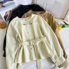 Cutout Two-tone Button-up Crop Top With Belt