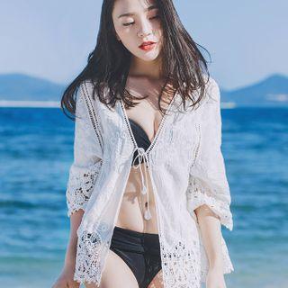 Lace Tie-strap Light Jacket White - One Size