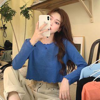 Frilled Long-sleeve Cropped Top