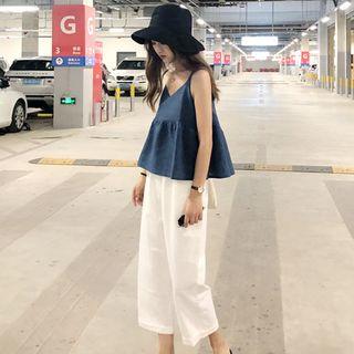 Set: Plain Camisole Top + Straight Cut Pants