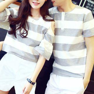 Couple Matching Set: Striped Short-sleeve T-shirt + Shorts