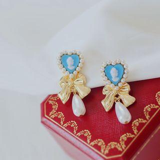 Faux Pearl Ribbon Dangle Earring 1 Pair - As Shown In Figure - One Size