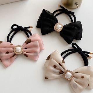 Faux Pearl Bow Chiffon Hair Tie
