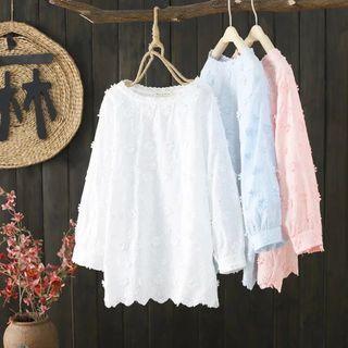3/4-sleeve Textured Blouse