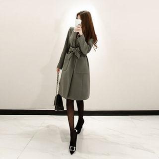 Wool Blend Dual-pocket Long Coat
