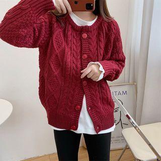 Twist Knit Cardigan Wine Red - One Size