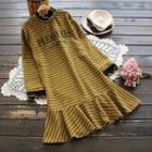 Long-sleeve Striped Ruffle Woolen Dress