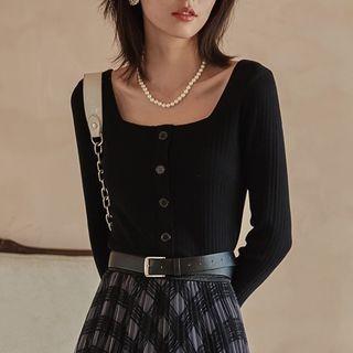 Long-sleeve Ribbed T-shirt Black - One Size