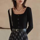 Long-sleeve Ribbed T-shirt Black - One Size