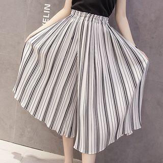Striped Cropped Chiffon Wide-leg Pants