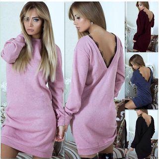 Long-sleeve Lace-trim Mini Dress