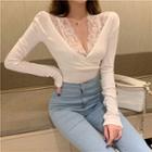 Mock Two-piece Lace-panel Top