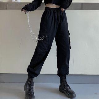 Cargo Jogger Pants With Iron Chain Black - One Size