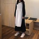 Plain Long-sleeve Midi Shift Dress / Side-slit Midi Jumper Dress