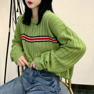 Striped Cropped Rib Knit Sweater