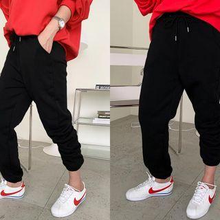 Drawstring Fleece-lined Jogger Pants Black - One Size