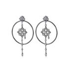 Simple Vintage Plated Black Geometric Circle Pattern Tassel Earrings With Cubic Zirconia Black - One Size