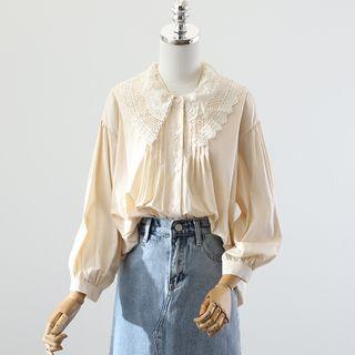 Lace Blouse / Denim Midi A-line Skirt