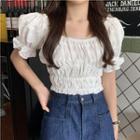 Puff Sleeve Embroidered Crop Blouse White - One Size