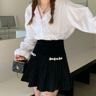 High Waist Rhinestone Mini A-line Skirt