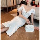 Cold-shoulder Ruffle Hem Midi Bodycon Dress