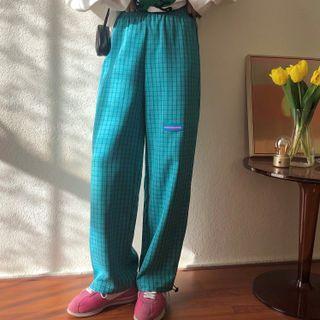 Applique Plaid Straight Leg Sweatpants