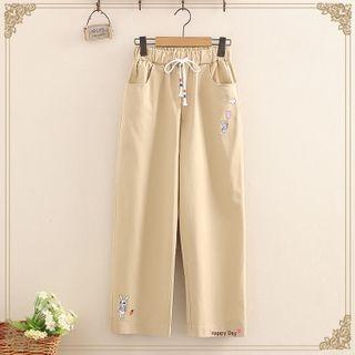 Rabbit Embroidered Straight Leg Pants