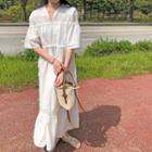 Elbow-sleeve Lace Maxi Dress White - One Size
