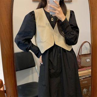 Plain Long-sleeve Dress / Vest