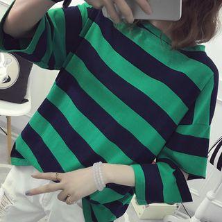 Cutout Stripe 3/4-sleeve T-shirt