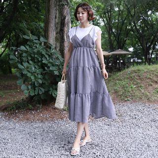 Inset Top Spaghetti-strap Checked Dress