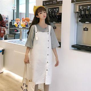 Back Strap Denim Dress + Shirt 2-piece