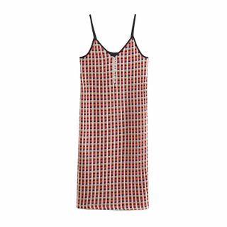 Spaghetti Strap Checked Shift Dress