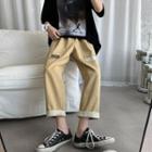 Cropped Distressed Straight-fit Pants