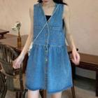 Cropped Camisole Top / Sleeveless Button-up Denim Mini Dress