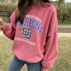 Lettered Fleece-lined Sweatshirt Pink - One Size