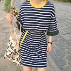 Contrast-trim Striped T-shirt Dress