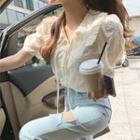 Frill-collar Embroidered Blouse