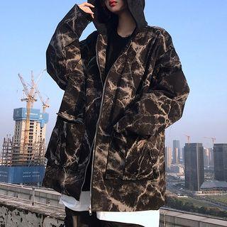 Contrast Hooded Zip Denim Jacket